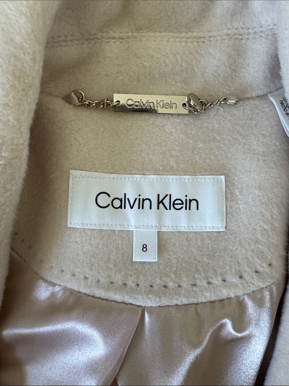 Calvin Klein Women's Light Cream Single-Breasted Wool-Blend Trench Coat - Picture 2 of 5